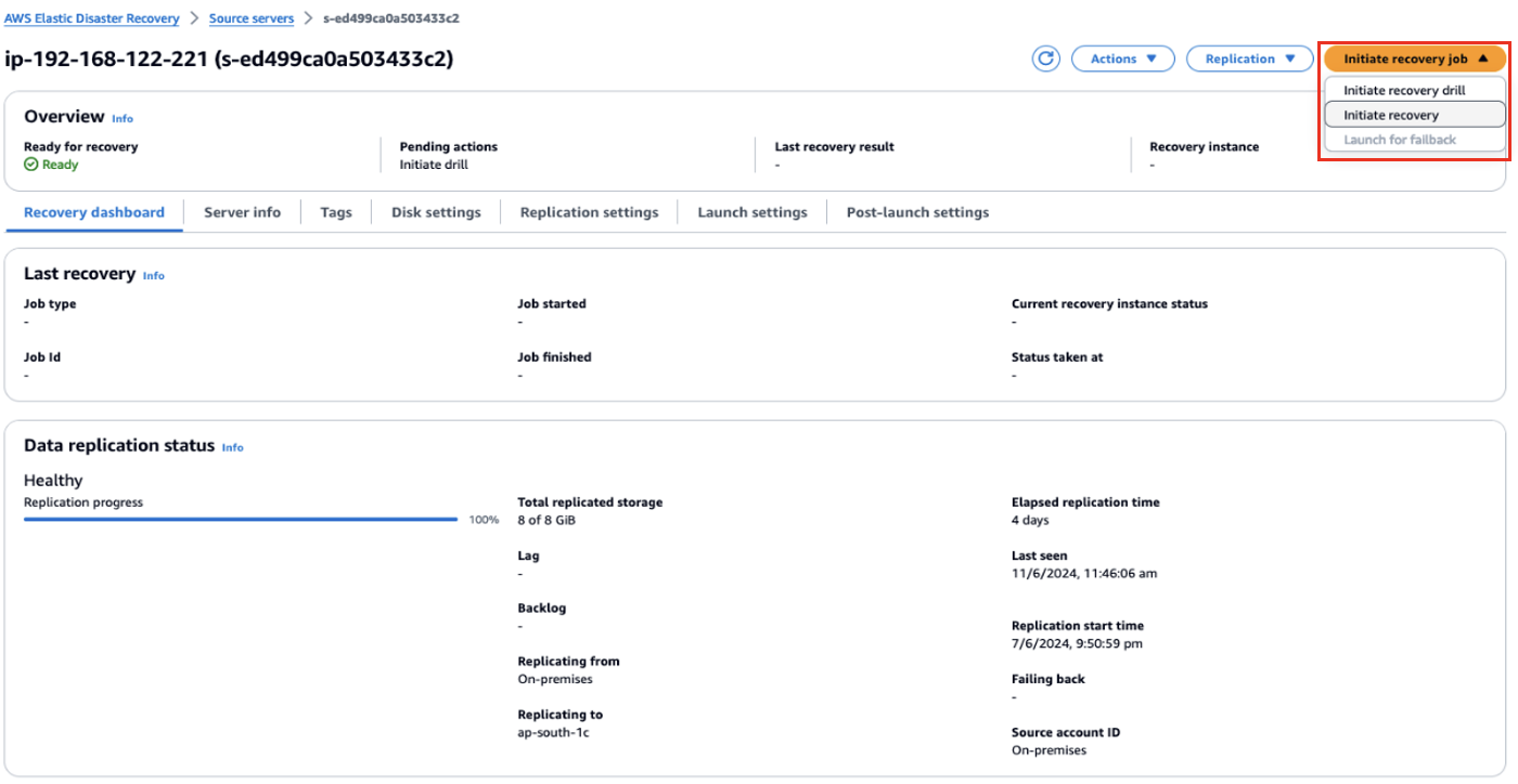Figure 6. Shows initiate recovery